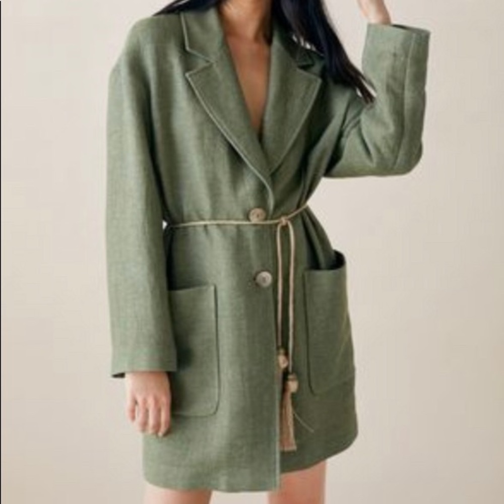 BNWT Zara Belted Coat Light Khaki Green Size S